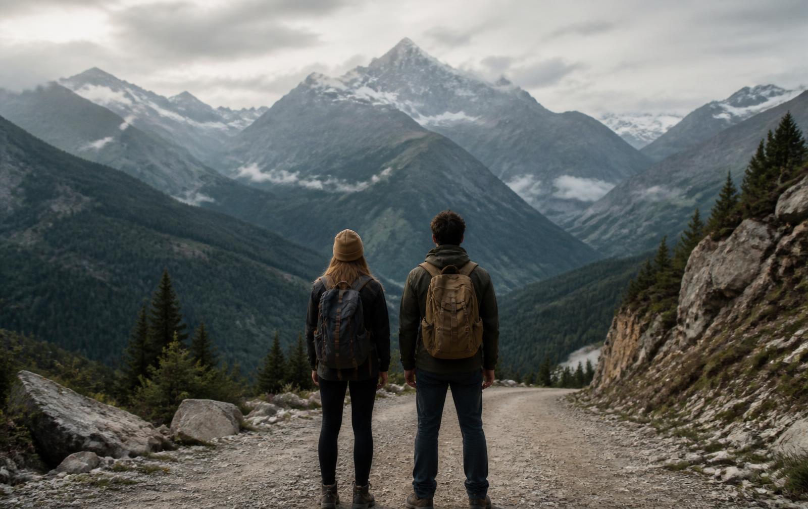 Two people looking out over a vast valley